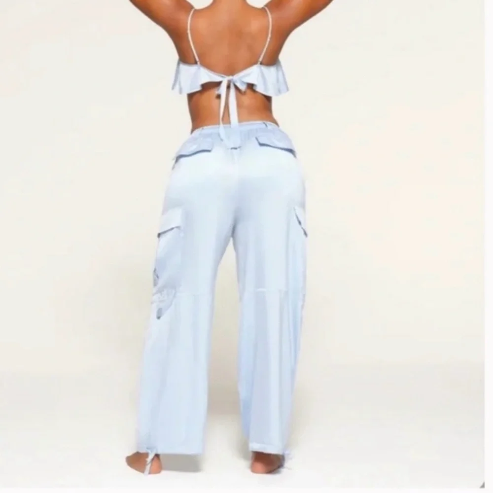 SKIMS Bridal Silk Cropped Top Glacier Blue Tie Back L Excellent - Picture 3 of 9